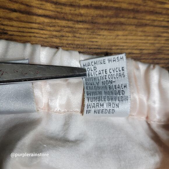 Vtg Ericka Taylor Satin PJ Pants M High Rise Pale Peach Stretch Waist Romantic - Picture 4 of 10